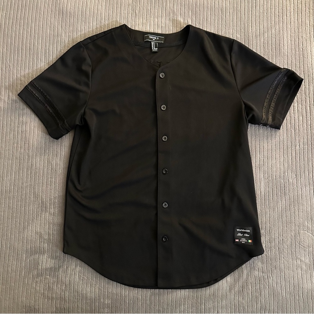 Black Baseball Button-Up Men's Shirt